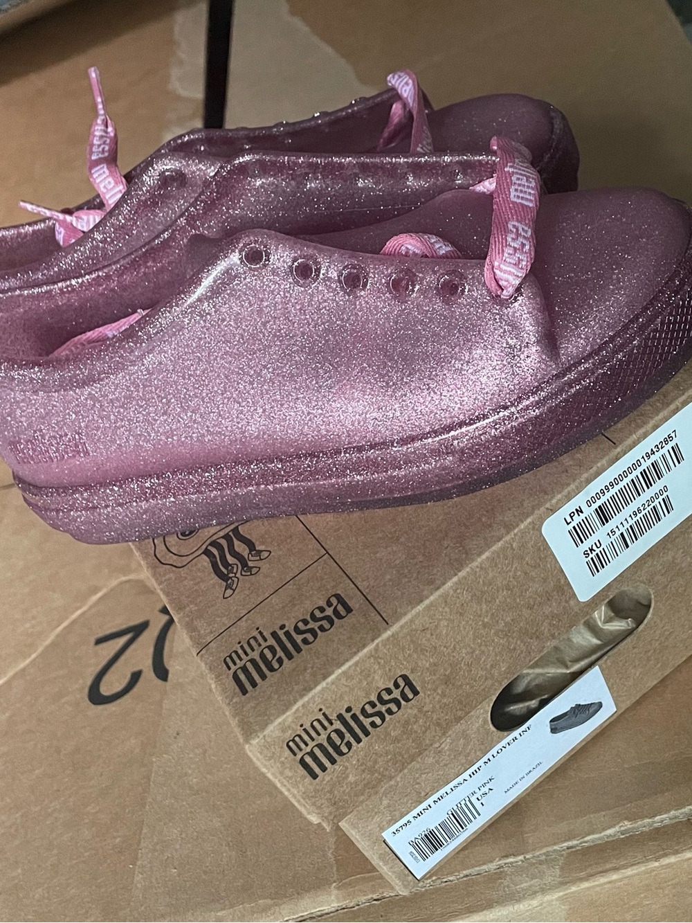 Mini Melissa Glitter Pink Low-Top Lace-Up Sneakers